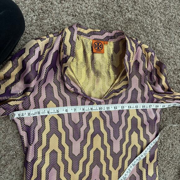$325 Tory Burch STEPHANIE Silk Metallic Tunic Blouse Top Purple Gold 4 - Picture 11 of 13